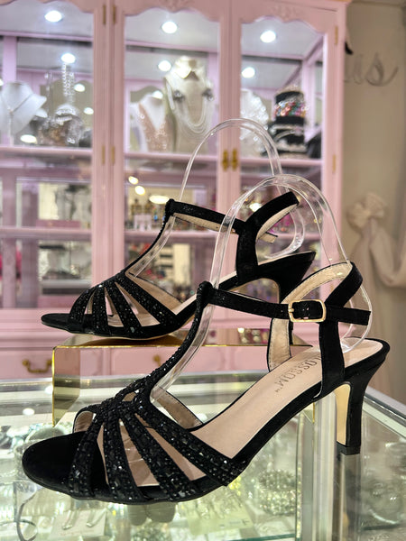 Black Glitter Low Heels