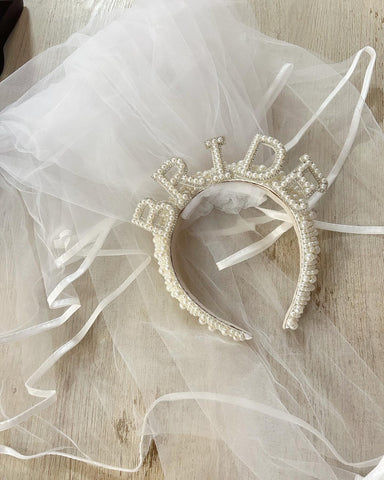 Bride Pearl Headband Veils