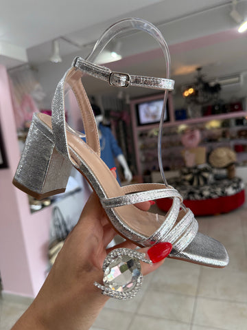 Silver Block Heel