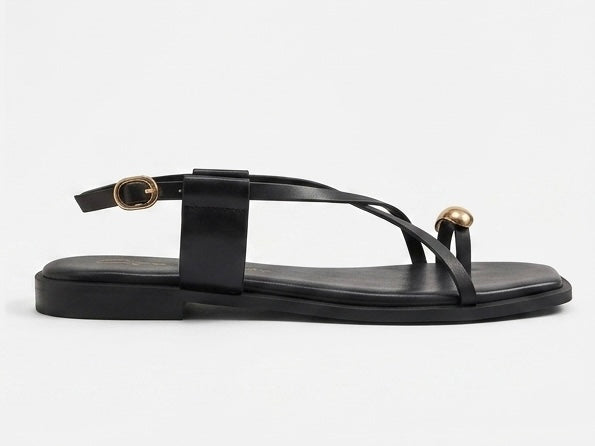 Black toe ring sandals