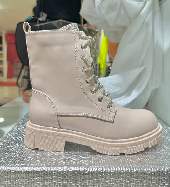 BEIGE RHINESTONE BOOTS