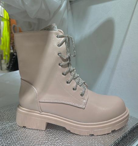 BEIGE RHINESTONE BOOTS