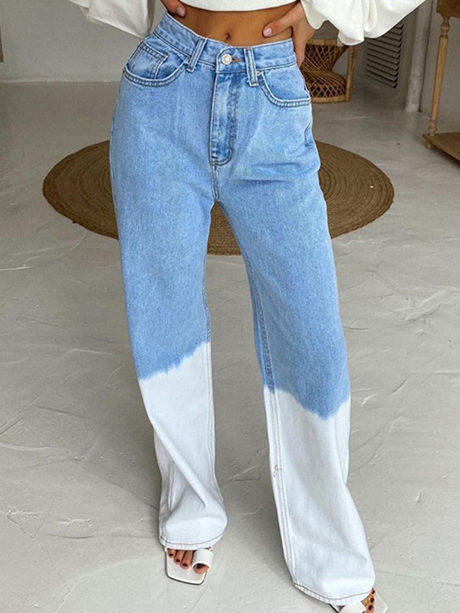 WOMEN STRAIGHT LEG COLOR PATCH JEANS