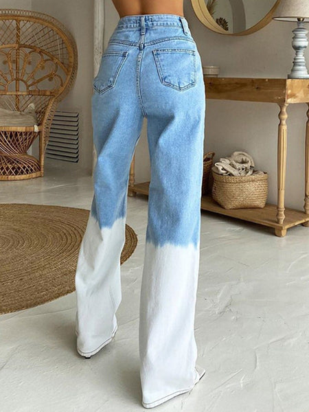 WOMEN STRAIGHT LEG COLOR PATCH JEANS