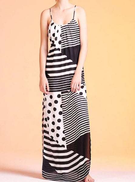 Patchwork Polka Dot Maxi Dress