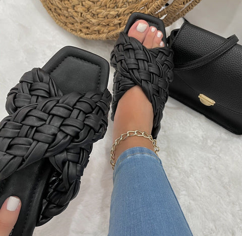 Black Braided Flats