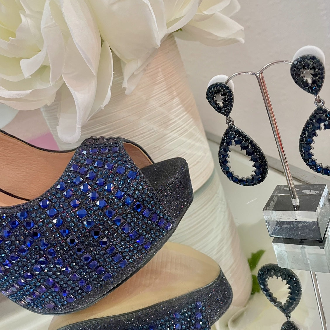 Navy Blue Sparkle Heels – Fabulous Shoes - Main Image