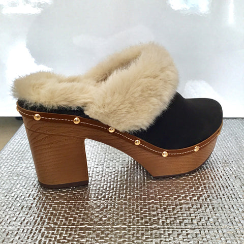 Black Fur Clogs
