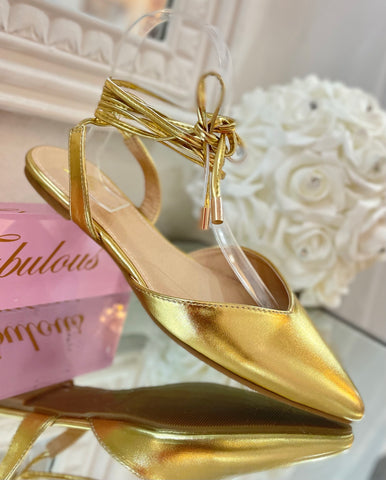 Lace Up Gold Flats