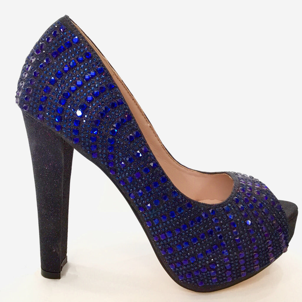 Womens Haven New Navy Satin Crystal Ankle Strap Mid Block-heel Evening  Sandal | Nina Shoes