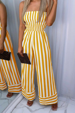 Mustard & White Strapless Jumpsuit