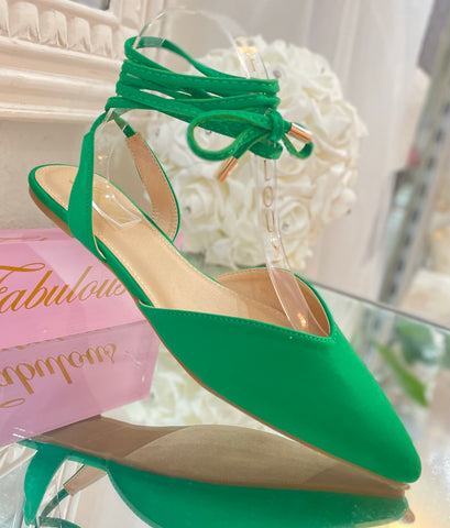 Lace Up Green Flats
