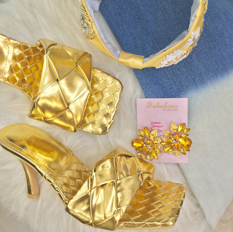 Metallic Gold Square Heels