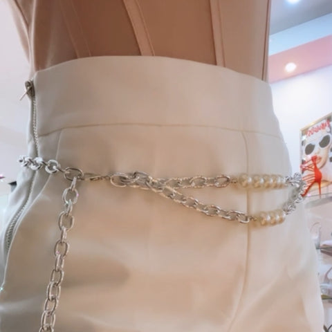 Pearls Silver Chain Belt